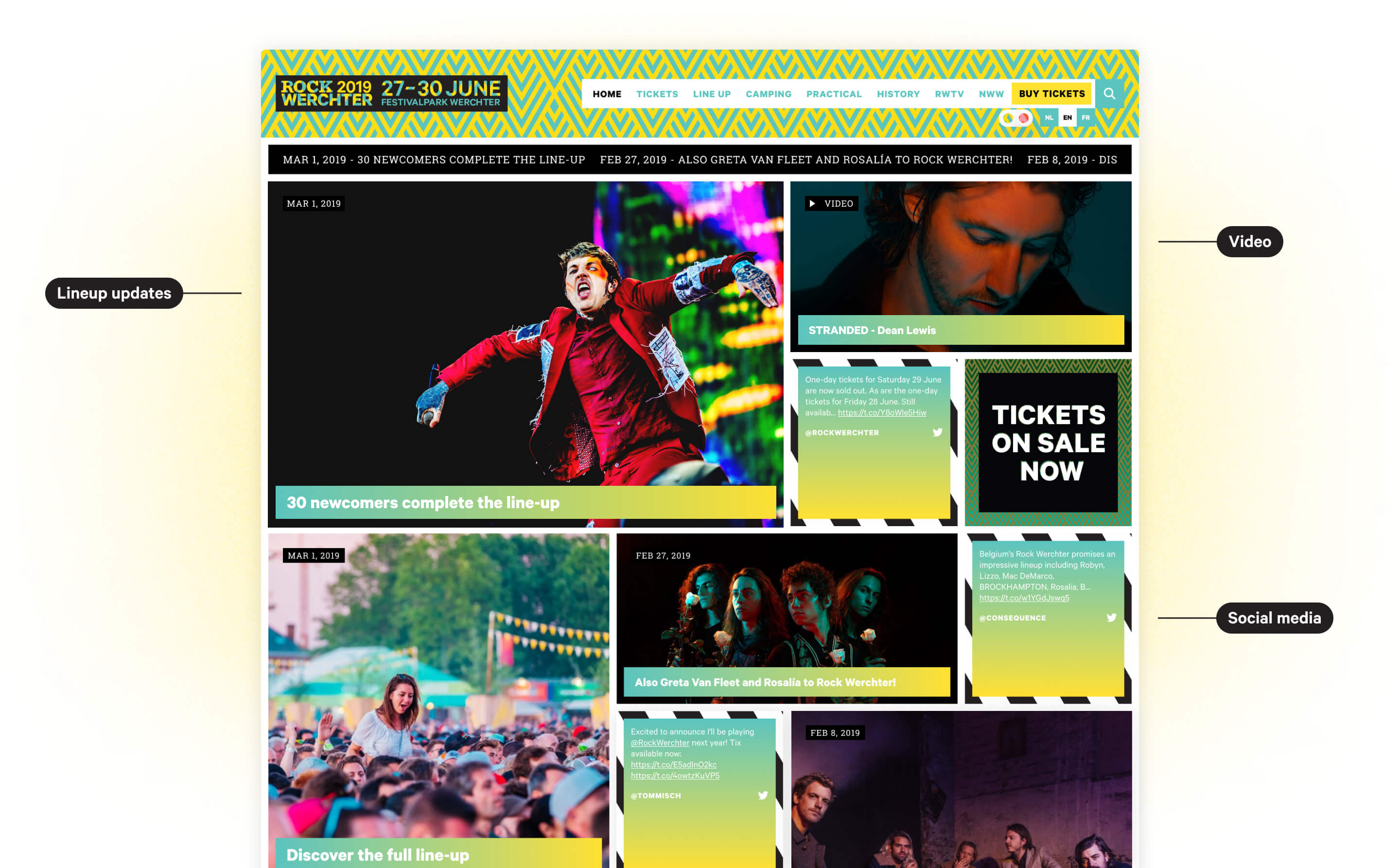 The Rock Werchter homepage indicating all types of content